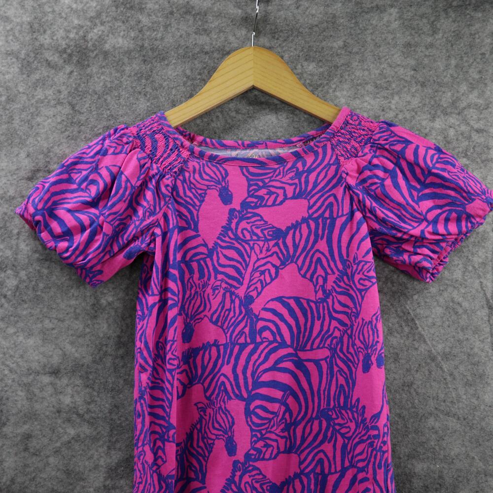 Lilly Pulitzer Dress Girls S 4-5 Pink Zebra Tee Puff Sleeve Smocked Knee Length